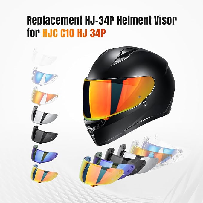 LKV HJ-34P Helment Visor Replacement - HJC C10 Motocycle Helmet Visor UV Protection Face Shield Compatible With HJ34P HJC C10 (Gold Red)