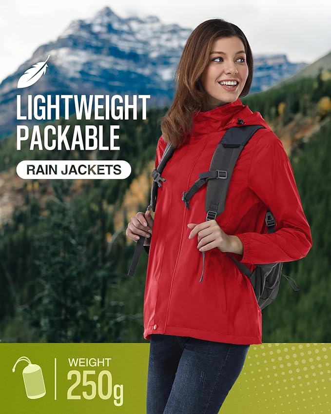 33,000ft Women's Rain Jacket Waterproof Lightweight Packable Raincoat with Hood for Golf Hiking Travel Windbreaker