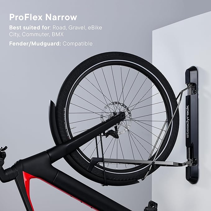 Steadyrack Bike Rack for Road Bikes - The Original Wall Mounted Vertical Bike Storage - Fits Narrow Tires - Space Saving Pivot Design - Heavy-Duty Steel Rack for Indoor Garage, Apartment or Home Use