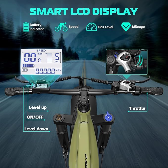 Vivi ACE01 Electric Bike for Adults,26" x 4.0 Fat Tire Ebike,1500W Peak Motor Torque Sensor Electric Mountain Bike,25MPH Electric Bicycle with 48V 15AH Battery,Hydraulic Brake,SGS Certified to UL2849