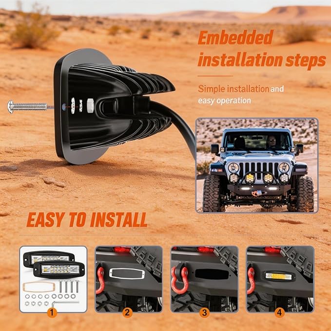 Flush Mount LED Pods, 2PCS 7inch 120W 12,000LM CREE Off Road LED Fog Lights Flood Spot Beam Combo Flush Mount Fog Lights Reverse Grill Mount Lighting for Offroad 4x4 Truck SUV