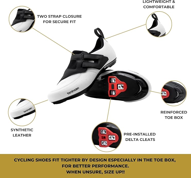 Tommaso Veloce II Cycling Shoes - Ride in Style - Peloton Shoes Triathlon Road Bike Indoor Cycling Men Women Compatible with Look Delta SPD SPD-SL Cleats White Black