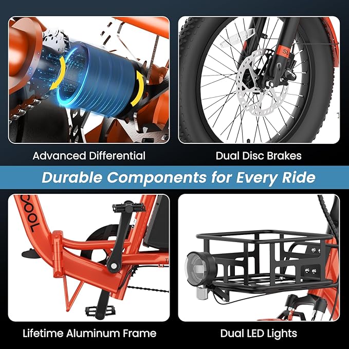 MOONCOOL Electric Trike for Adults, 500W/750W 48V Electric Tricycle for Adults Peak Power 1500W, 20"x3.0" Fat Tire 3 Wheel Electric Bike, Folding Aluminum Adult Tricycle with Removable Battery