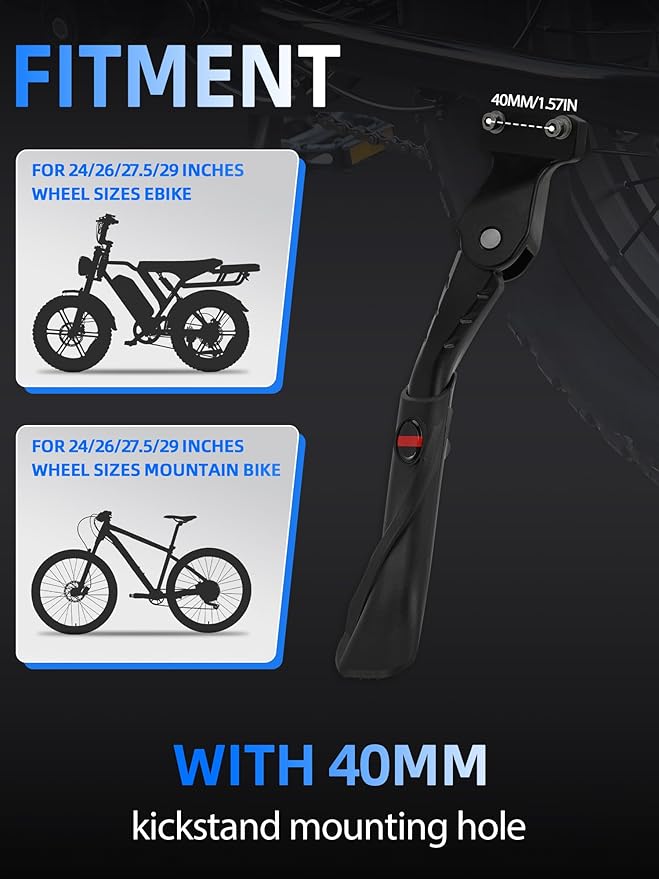 Kickstand for 24"-29" Bike,Adjustable with 40mm Mount Hole Aluminum Side Kick Stand for Ebike Kids Bike Mountain Bike Bicycle