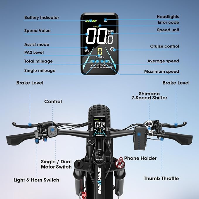 Ebike for Adults Electric, 52V 19.2Ah/32Ah, Peak 2000W/2500W E-Bike, 36/40MPH, 70 Miles/100Miles, Hydraulic Disc Brake, Off Road Snow Mountain E-Bike, 24"/26" Fat Tire Electric Bicycle UL2849 by SGS