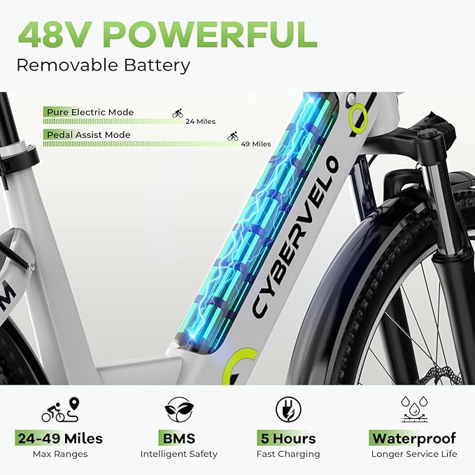 1000 Peak Electric Bike for Adults,up 80 Miles Removable Battery Ebike, 26" Electric E Bike with 7-Speed,Adult Electric Bicycles for Commute Beach Snow White Womens All Terrain