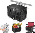 Riian Bike Basket Front/Rear, Thickened Shockproof Foldable Bicycle Basket with Waterproof Bag, Quick Release Design, Metal Bicycle Frame Basket for Adult Women Men