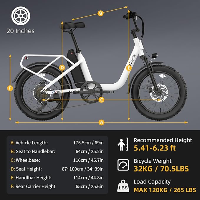 1800W Peak Electric Bikes for Adults 20" Fat Tire E Bike with 90 Miles Max Range 28 MPH Electric Bicycle Step-Thru Ebikes with 48V Removable Battery 7 Speed