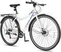 VEVOR Hybrid Bike, Lightweight Aluminum Frame Bike, 700c Wheel Men Women Hybrid Bicycle, Step-Over/Step-Through Adult Urban City Commuter Bikes, with 7/24 Speed, Alloy Adjustable Stem and Seat