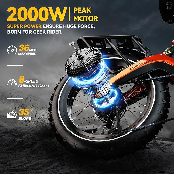 1000W(Peak 2000W)Folding Electric Bike for Adults,35MPH 100Mile,48V 25Ah Removable Battery,20" x 4.0 Fat Tire Foldable Electric Bicycle,8-Speed Electric Mountain E-Bike,UL Certified Commuter Ebikes