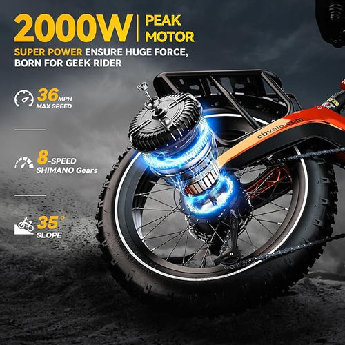 1000W(Peak 2000W)Folding Electric Bike for Adults,35MPH 100Mile,48V 25Ah Removable Battery,20" x 4.0 Fat Tire Foldable Electric Bicycle,8-Speed Electric Mountain E-Bike,UL Certified Commuter Ebikes