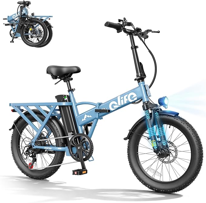 Qlife Hunter Foldable Electric Bike for Adults, Peak 1200W Ebike with 48V 13.5Ah Battery, 65-Mile Range, Heavy-Duty Rear Rack, 20-Inch Fat Tires, Folding E Bike for Commuting & Outdoor Use