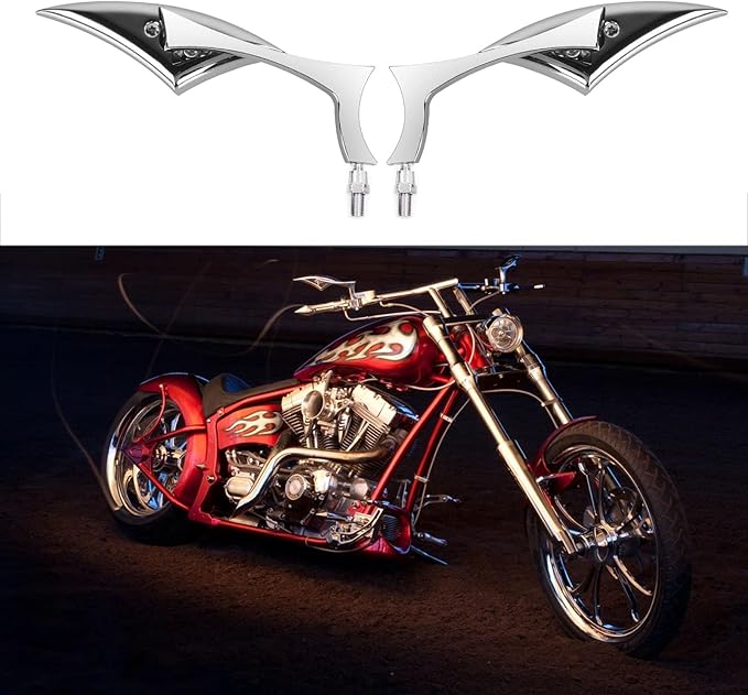 Chrome 8mm/10mm Motorcycle Blade Steady CNC Aluminum Rearview Side Mirrors Compatible with Cruiser Chopper Street Bike Scooter Dirt Bike