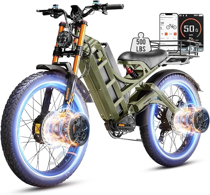 eAhora Romeo Pro 3 Electric Bike - [2026 Latest] 50MPH 5600W Dual Motor 60V 80AH 250Miles Long Range Ebike for Adults, 26" * 4.0 Fat Tire Fast Electric Mountain Bike Full Suspension Off-Road E-Bike