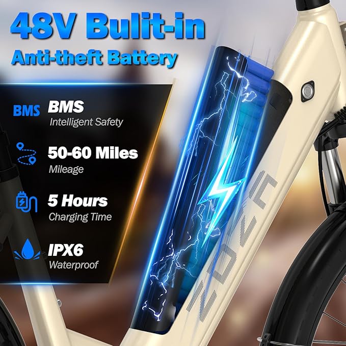 Electric Bike for Adults, 1000W Peak Motor, 60 Miles 22Mph Electric Bike, 26" Commuter E Bikes with 48V 10.4Ah Removable Battery, Step-Thru Ebike, Adjustable Stem, 7-Speed & Front Suspension