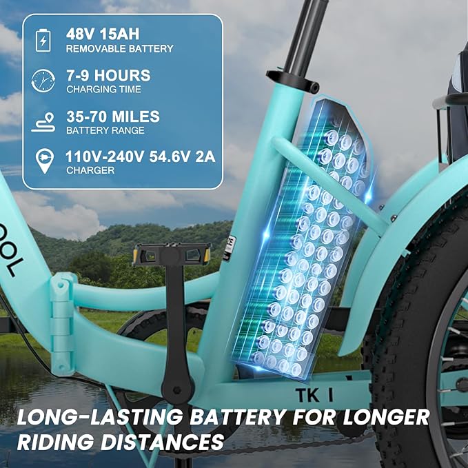 MOONCOOL Folding Electric Tricycle for Adults, 48V 500W 3 Wheels Electric Trike, Aluminum Frame 750W Electric Tricycle Adult Bicycle with Removable Battery, Front and Back Bags