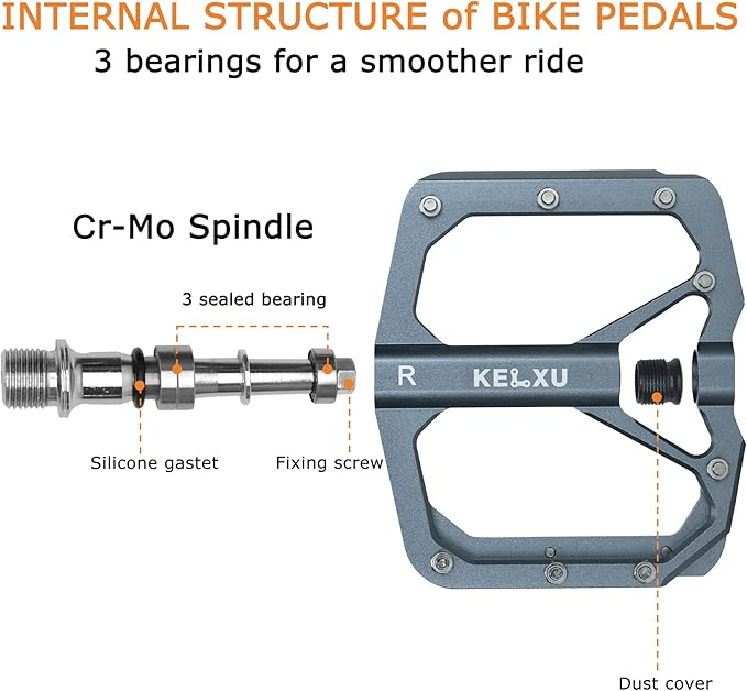 Mountain Bike Pedals 9/16", 3 Sealed Bearings Non-Slip Bicycle Pedals Aluminum CNC Machined Wide Flat Pedals for Road Bike MTB