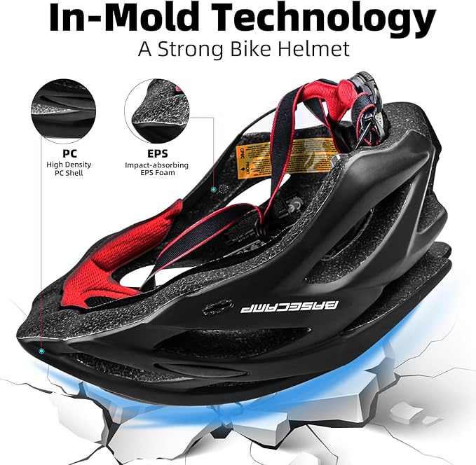 Basecamp Bike Helmet for Women Men with LED Safety Light Removable Sun Visor Lightweight Bicycle Helmet Adjustable Breathable Mountain & Road Cycling Helmets for Adult