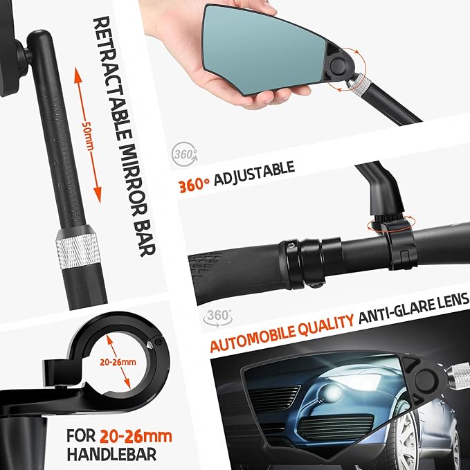 WEST BIKING Anti-Glare Handlebar Bike Mirror - Bike Rear View Mirror With Retractable & 360 ° Adjustable Lens, Foldable Bicycle Mirror For 20-26mm Handlebar（Left-A）