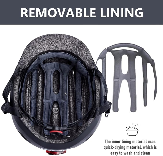Adult Bike Helmet for Men Women, Mountain Road Bicycle Helmet with USB Rechargeable Taillight, Matte Black