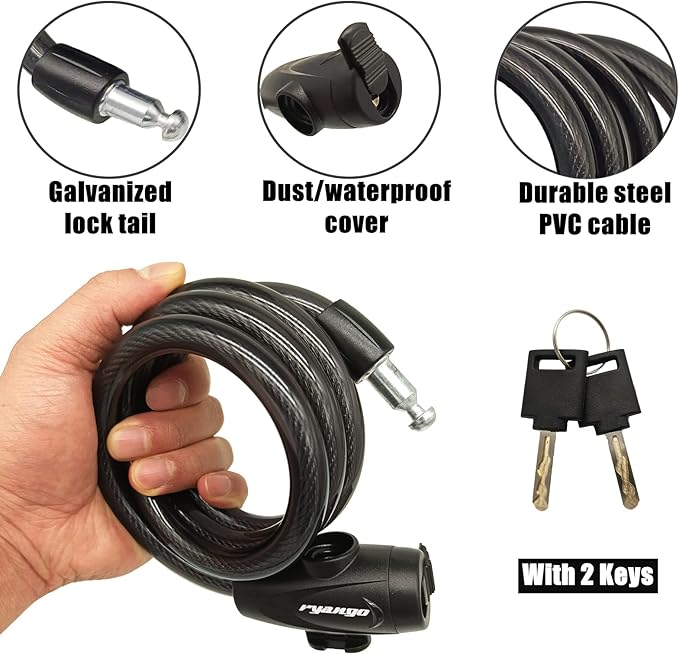 Bike Lock, Bike Locks Heavy Duty Anti Theft, Bicycle Lock Cable with Mounting Bracket and 2 Keys, Bicycle Locks for Road Bike Mountain Bike Scooters