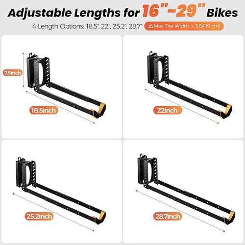 2 Pack Bike Wall Mount, Swivel Vertical No-Lift Bicycle Rack for Garage & Apartment Storage, 4 Sizes Adjustable Bike Wall Hanger Holds 77lbs, eBike MTB Road Bike Space-Saving Organizer