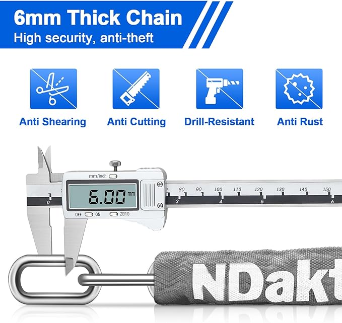 NDakter Bike Lock, 5 Digit Combination Heavy Duty Anti Theft Bicycle Chain Lock, 2.62/3.2/4.27/5/6Ft Long, High Security Resettable, Suitable for Bike, Scooter, Door, Gate, Fence-4/6mm Thick