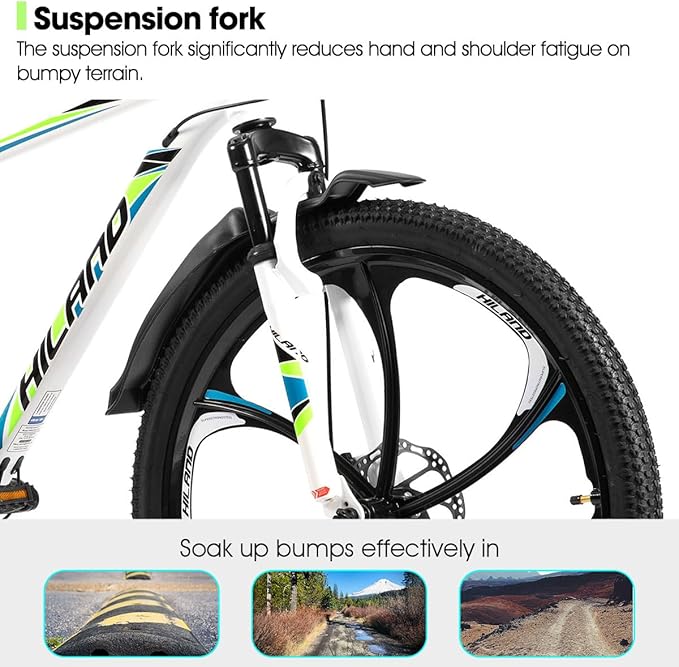 HILAND 26" MTB Mountain Bike for Men Women Adults, 18-Speed, Disc Brake, Lightweight Aluminum Frame, 3/6 Spoke Wheel