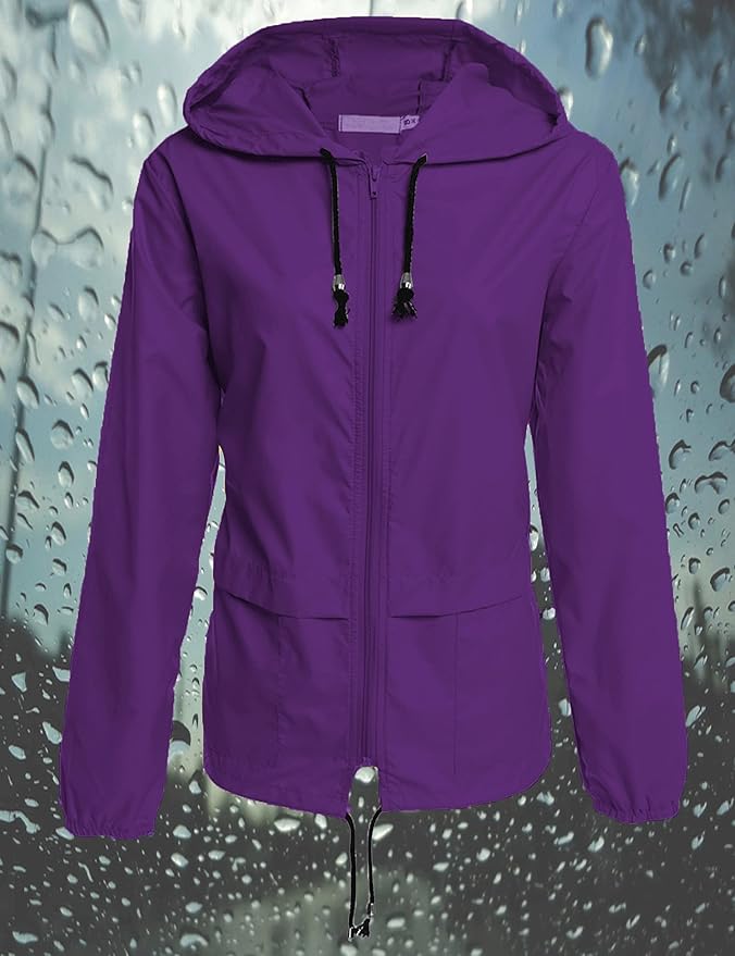 Avoogue Raincoat Women Lightweight Waterproof Rain Jackets Packable Outdoor Hooded Windbreaker