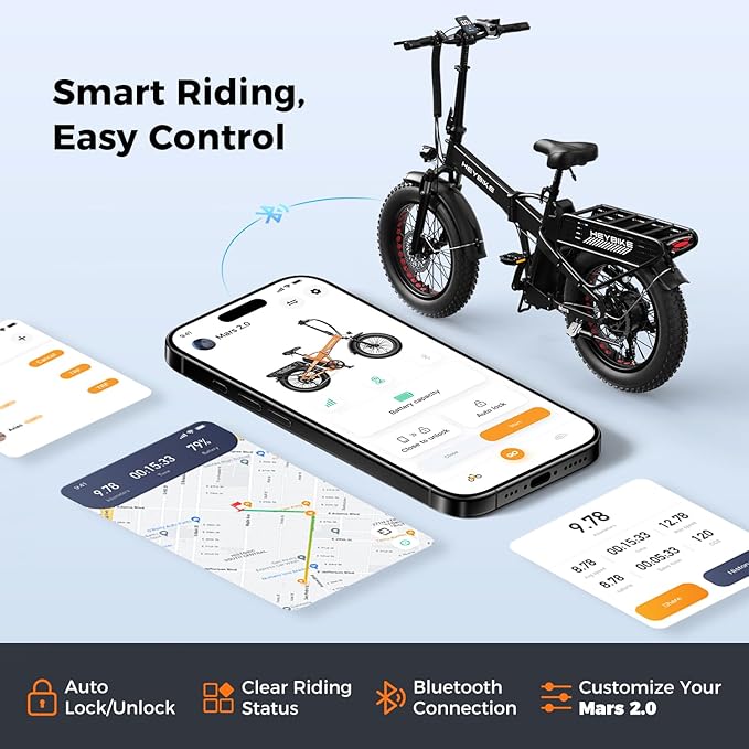 Heybike Mars 2.0/3.0 Foldable Electric Bike, UL2849 Certified, 70+Miles Long Range, 1400W/1800W Peak Motor 32MPH, 624WH Removable Battery, 20"*4 Fat Tire Ebike for Snow, Commute, Full Suspension