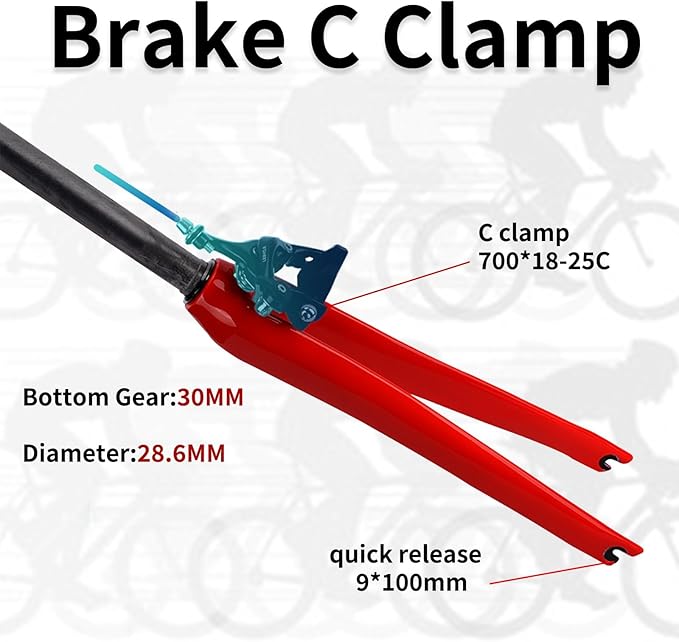 700C Full Carbon Fiber Rigid C Brake Road Bike Fork 28.6mm 1-1/8 Threadless Straight Tube Bike Front Forks Gravel Bike Front Fork QR 9mm
