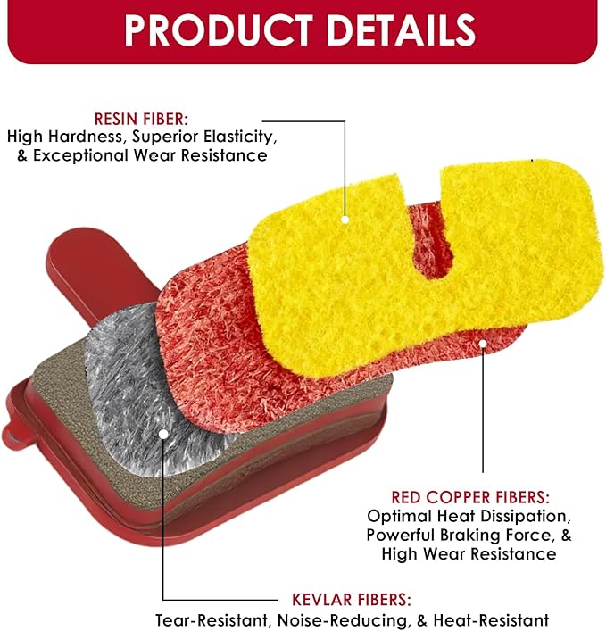 4 Pair Bicycle Disc Brake Pads & Retaining Spring, High-Performance Resin Semi-Metallic Replacement Brake Pads with 8 Pads and 4 Springs for Road and Mountain Bikes