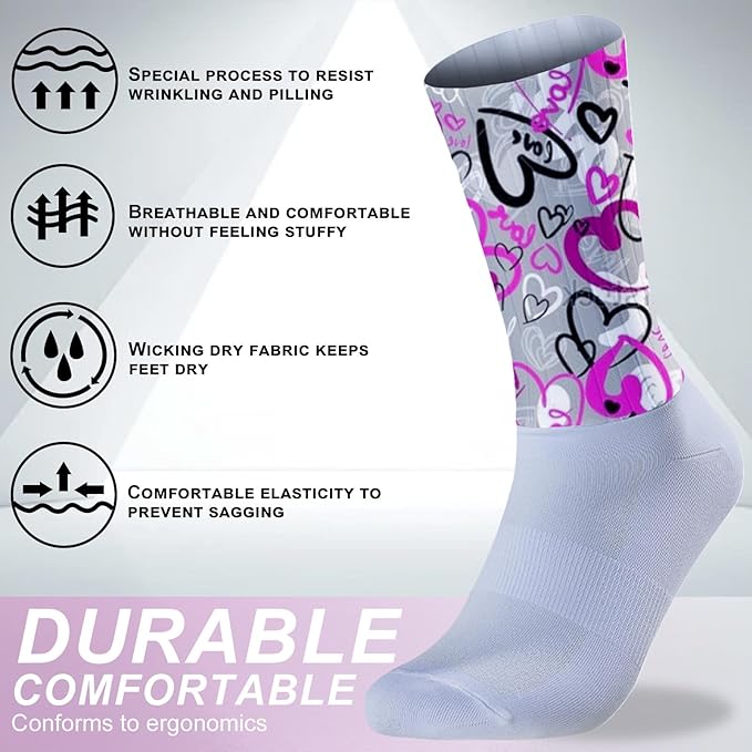 Cycling Socks Athletic Crew Socks Breathable Cushioned Compression Running Hiking Socks For Mens Womens