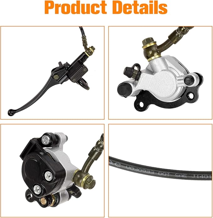FVRITO 50 Inch Upgraded Left Hydraulic Disc Hand Brake Master Cylinder Caliper Assembly for 97cc 2.8HP Baja Doodle Bug DB30 Blitz Dirt Bug Racer Mini Bike Motorsports Go Karts