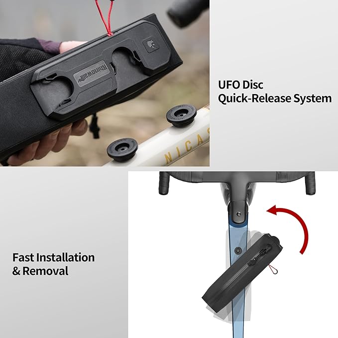 Rhinowalk Bike Top Tube Bag, Quick-Release System, Waterproof 600D TPU Cycling Frame Bag with Bolt-On Mount, Slim Aerodynamic Hard Shell Storage