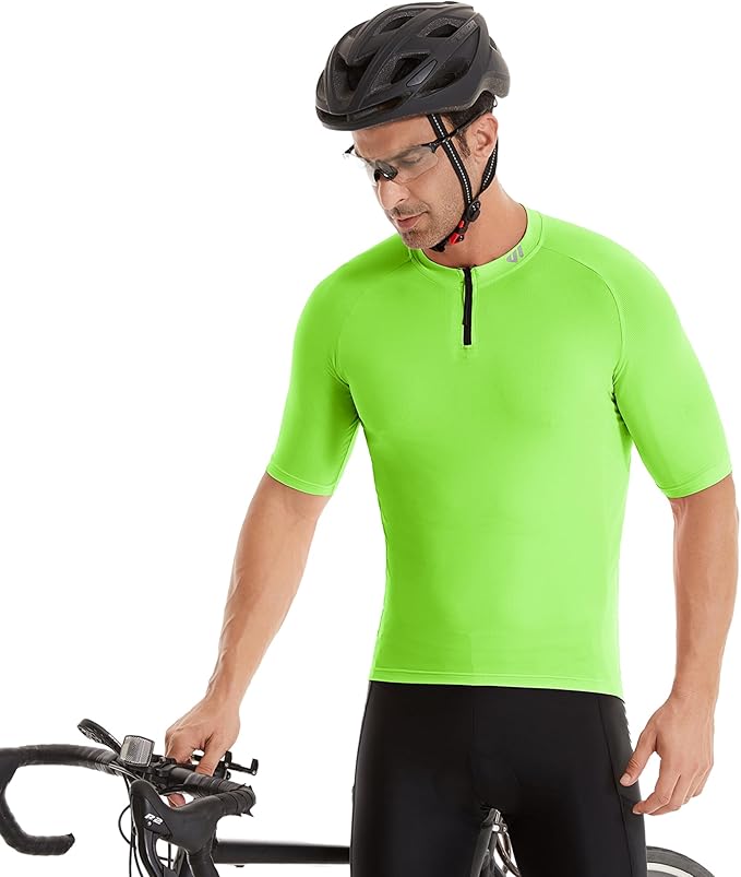 Wulibike Cycling Jersey Men Short Sleeve, Road Bike Shirts 1/4 Zipper with Pockets, Bicycle Clothing Breathable Quick Dry