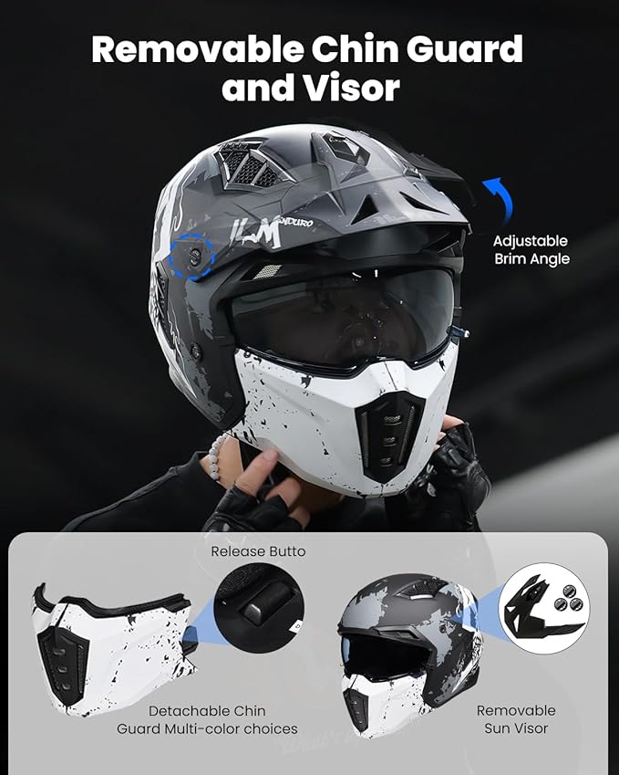 ILM Open Face Motorcycle 3/4 Half Helmet for Men and Women, Vintage Retro Helmet with Visor for Moped ATV Cruiser Scooter DOT Model Z302(Matte Skull,Large)