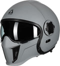TRIANGLE Full Face Motorcycle Helmets,Off-Road Motocross Helmet for Men & Women,Dual Visor with Internal Tinted Sunshield,Open Face 3/4 Adult Racing Helmet DOT Approved(Gray,L)