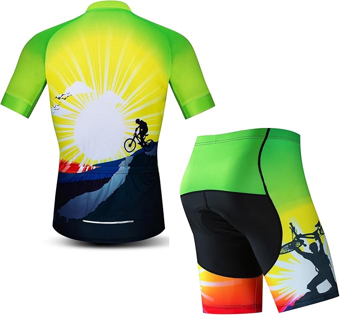 Hotlion Men's Cycling Jersey Sets Gel Pad Summer Bike Clothing Suit Breathable Bike Clothes with 3 Rear Pockets