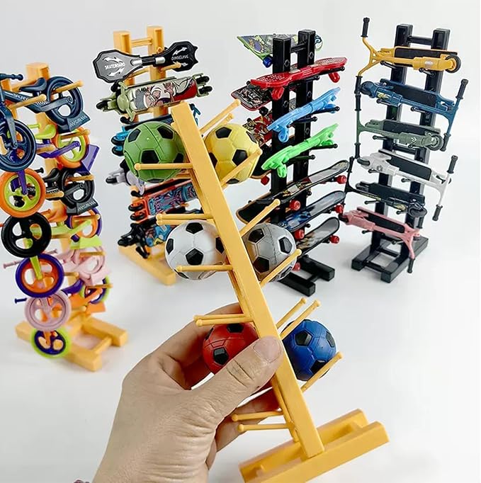 Hobby Fans Mini Finger Skateboard Display Rack 12 Slots Fingerboard Organizer Stand Storage Holder for Mini Finger Toys Soccer Bicycle Skateboard (Yellow)
