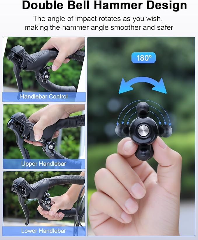 Bike Bells for Adults Max 100dB, Portable Copper Case Bicycle Bell Fits 22.2-31.8mm Road Bike Handlebars, Loud Crisp Clear Sound Bike Horn for Adults, Waterproof & Durable