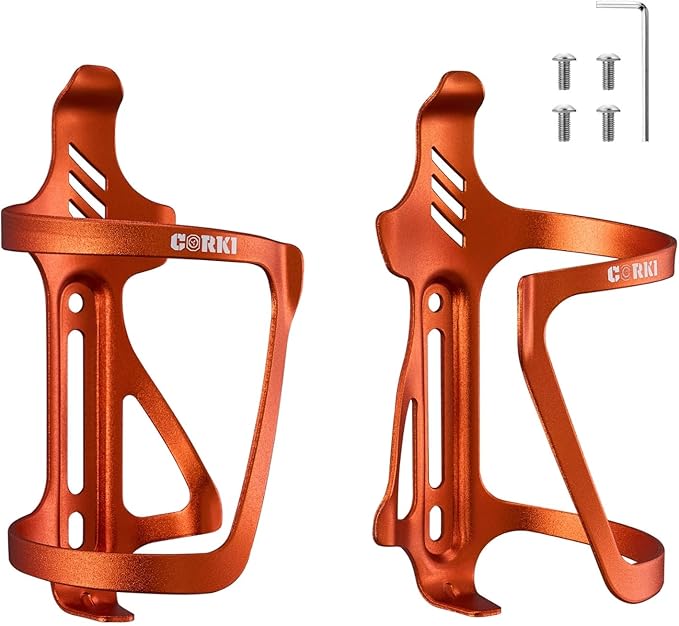 Corki Cycles Side Load Water Bottle Cage, Right and Left Entry Bike Water Bottle Holder for Road & Mountain Bikes - Left/Right Duo Pack - Orange