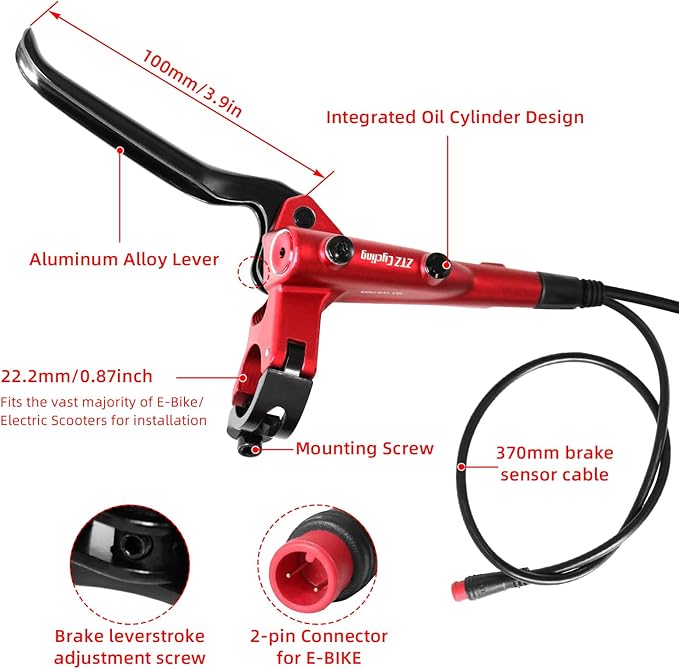 ZTZ eBike Hydraulic Brake Set with 160mm Rotors,2-Piston 2-PIN Power-Off Hydraulic Disc Brake for E-Bike,Left Front 950mm Right Rear 1880mm Electric Bike Hydraulic Brakes