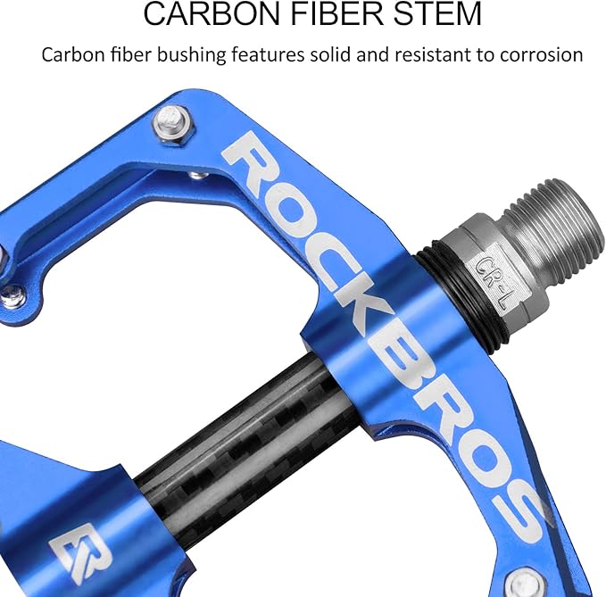 Rock BROS Mountain Bike Pedals Flat Bicycle Pedals 9/16 Lightweight Road Bike Pedals Carbon Fiber Sealed Bearing Flat Pedals for MTB