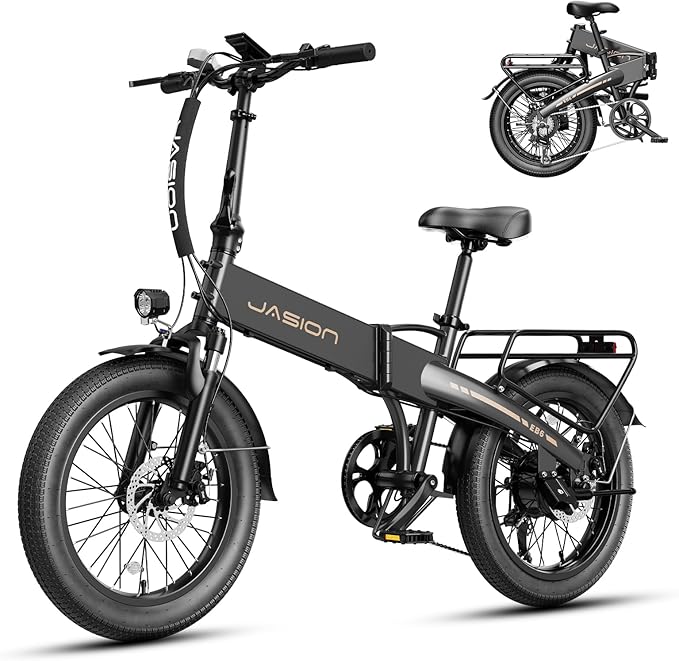 Jasion Electric Bike for Adults, 1000W Peak Motor Foldable Ebike, Aluminum 20'' Fat Tire Electric Bicycle Built-in 48V Removable Battery, EBS Commuter E Bikes up to 23 MPH & 45 Miles Max Range