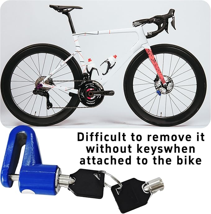 Heavy Duty Motorcycle Bike Disc Brake Lock, Anti-Theft Waterproof Wheel Lock Safety Disc Lock Padlock for Scooters and Mountain Road Cycling with Two Keys(Blue)