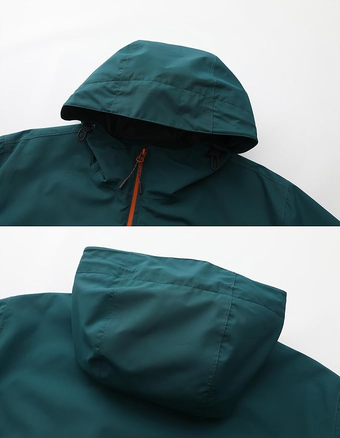 Mens Lightweight Hooded Waterproof Rain Jacket Breathable Raincoat Shell for Outdoor Mountain Hiking