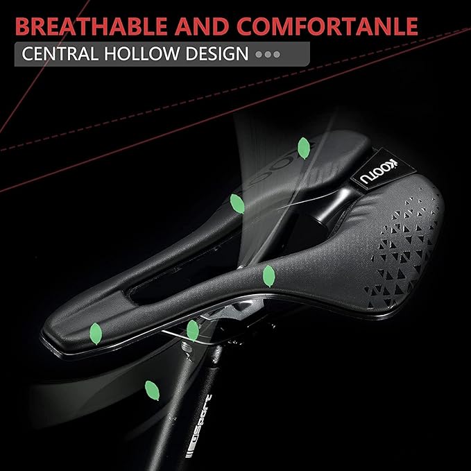 KOOTU Road Bike Saddle, Comfortable Waterproof Bicycle Seat for Men and Women, Breathable Shock-Absorbing Bike Seat for MTB, Road Bikes, BMX & Exercise