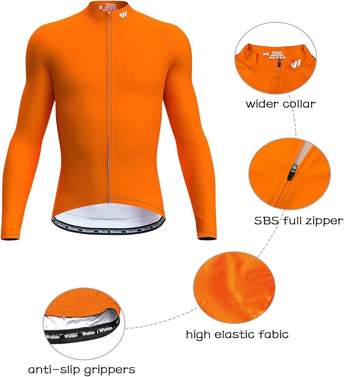 Men's Cycling Jerseys Long Sleeve Bike Biking Shirts Full Zip with Pockets Road Bicycle Clothing