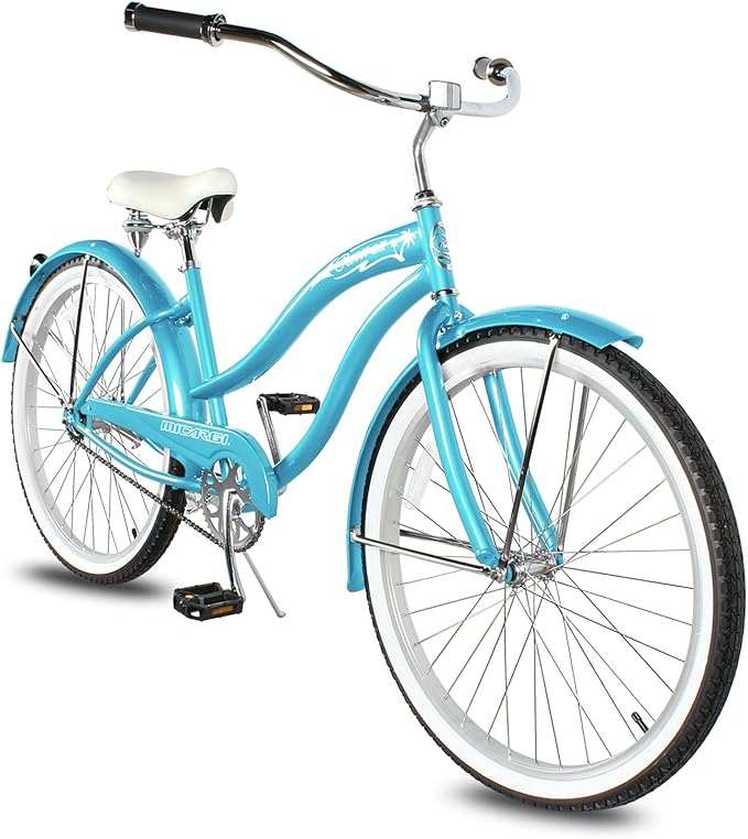 MICARGI 24/26 Inch Adult Cruiser Bicycle Hybrid Bike 1/7 Speeds Commuter Bike for Women, Men, Seniors,Step-Through or Step-Over Bike Steel Frame Multi Colors Style